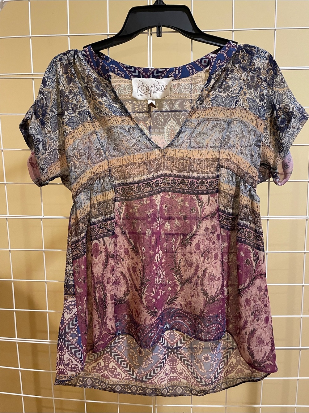 Rory Beca Sheer Silk Paisley Hi-Lo, Blouse Sz XS BOHO, Flirty,Delicate, Feminine